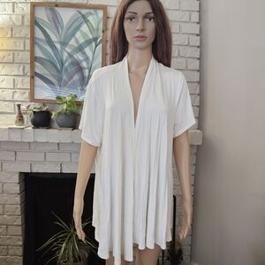 Blue Sky cardigan top XL cream soft bamboo short sleeves long line open Front